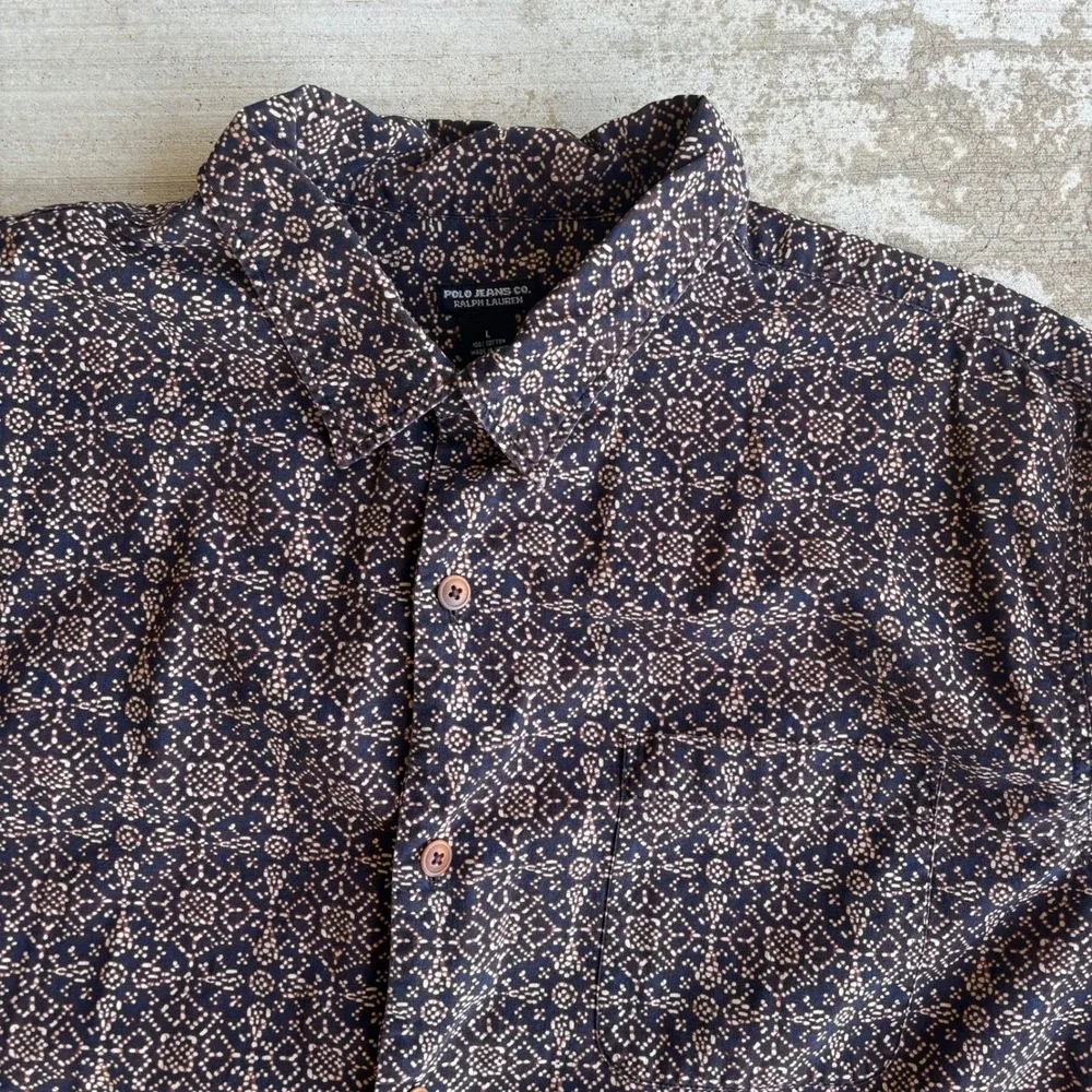Polo Ralph Lauren Mens L Brown Geometric Medallion Print Polo Shirt
